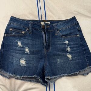 Elan Dark Blue Distressed Jean Shorts